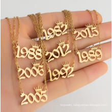 Custom Number Hot Selling  Amazon New Stainless Steel Birth Year 1980-2020 Crown Year Letter Pendants